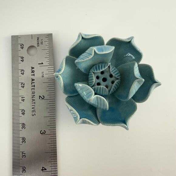 Lotus Flower Incense Holder 3" Blue Turquoise Thailand Meditation Buddhism Altar - Picture 3 of 4